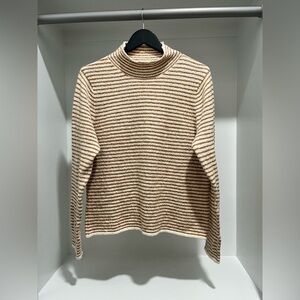 J Crew Factory Striped mockneck pullover sweater Tan and Cream Medium NWT